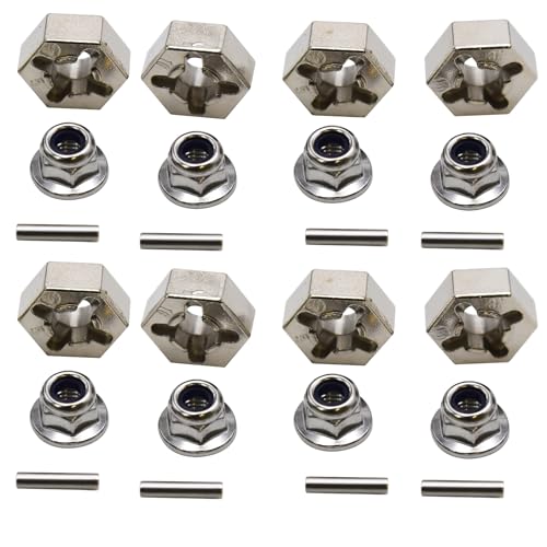 Blomiky 8 Pack 12mm Wheel Hub Hexes and 8 Pack M20101 Wheel Hex Pins and M40 M4 Wheel Locknuts Spare Parts for Some Kind of 1/10 1/12 1/14 1/16 1/18 Scales RC Truck / 9125 Hex Pin Locknuts 2