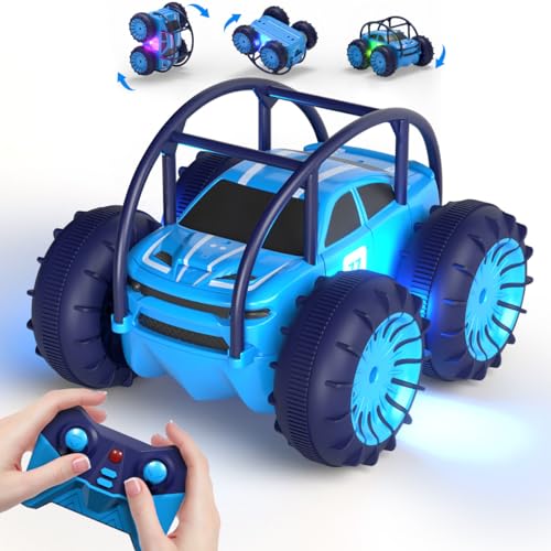 MaxTronic Amphibious Remote Control Car,Rechargeable RC Cars Toy 360° Flips Rotation Stunt Crawler 15KM/H 4WD All Terrain Outdoor Indoor Toy for Kids Boys Girls 3-12 - color: Blue
