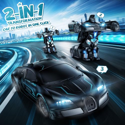 Veeniix V991 1:10 Large 2-in-1 Transform RC Robot Car Toy, Black | Gesture Sensing Control, LED Lights & Sound, 2 Rechargeable Batteries 70 Min Play, Birthday Gift for Boys & Girls Ages 4-12 - color: Matte Black