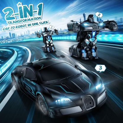 Veeniix V991 1:10 Large 2-in-1 Transform RC Robot Car Toy, Black | Gesture Sensing Control, LED Lights & Sound, 2 Rechargeable Batteries 70 Min Play, Birthday Gift for Boys & Girls Ages 4-12 - color: Matte Black