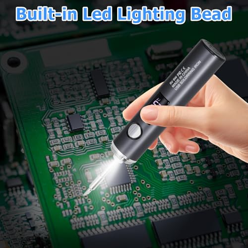 Cordless Soldering Iron,10-in-1 for Electronics DIY & Repair 1400mAh | 7s fast heat, 500–788℉ adjustable temp, LED & OLED display; 3 tips, pump, 2 tweezers, stand, sponge, solder wire, storage bag
