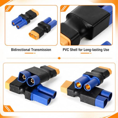 4 PCS Rc Battery Adapter Xt60 to Ec5 Adapter Xt60 Male Female Connector Kit for Rc Lipo Battery Connectors