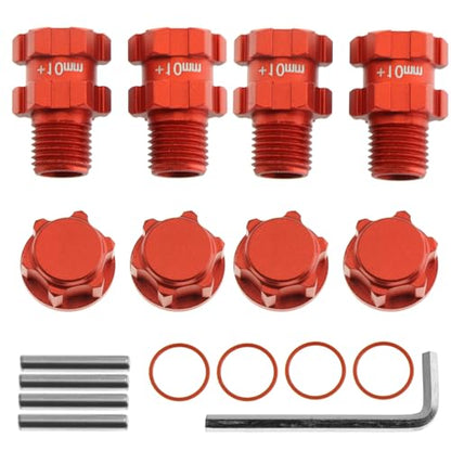 RC Wheel Hex 10mm Extended Wheel Hub Drive 14mm to 17mm with Anti-dust Cap Nuts 17mm Alum for Arrma Senton Granite Big Rock Vorteks 3S Senton Granite Mega550 Infraction Mega570 Upgrade Parts (Red)