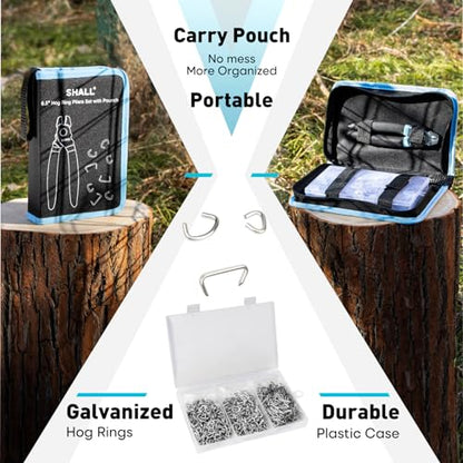 SHALL Hog Ring Pliers Kit with 600pcs Galvanized Hog Rings (3/8’’, 1/2’’, 3/4’’) for Upholstery, Fence, Animal Pet Cages, Bungee Cords, Bagging, Protective Gloves, Storage Case & Bag Included - style: Straight Head