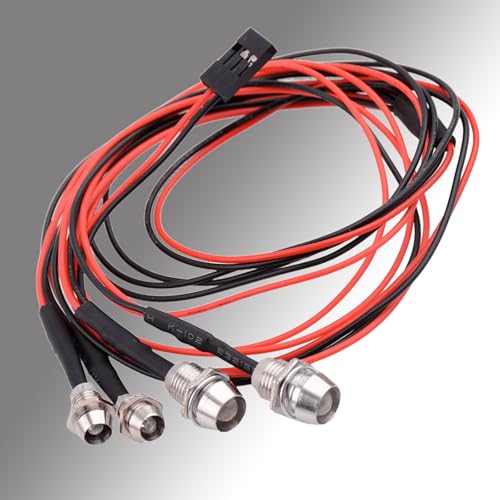 3Pack LED RC Car White Headlights & Red Taillight Kit – RC Lights Kit for 1:10 & 1:8 RC Cars, 4-Light Set with Metal Lamp Cups