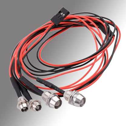 3Pack LED RC Car White Headlights & Red Taillight Kit – RC Lights Kit for 1:10 & 1:8 RC Cars, 4-Light Set with Metal Lamp Cups