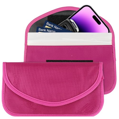 2PCS Faraday Bag for Phones and Car Keys, Keyless Entry RFID Signal Blocking Bag Key Fob Protector, Anti-Theft Faraday Pouch for Cell Phone Privacy Protection, Signal Shielding (Rose Red) - color: Rose Red