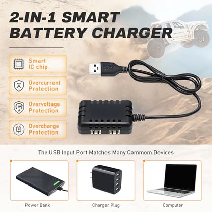 2S Lipo Battery 2500mAh 7.4V 80C High Discharge Rate Shorty Pack RC Batteries with Dean-Style T Plug Fit for RC Airplane FPV Quadcopter Helicopter Drone Racing RC Hobby Model with 1TO2 Charger - style: Dean-Style T