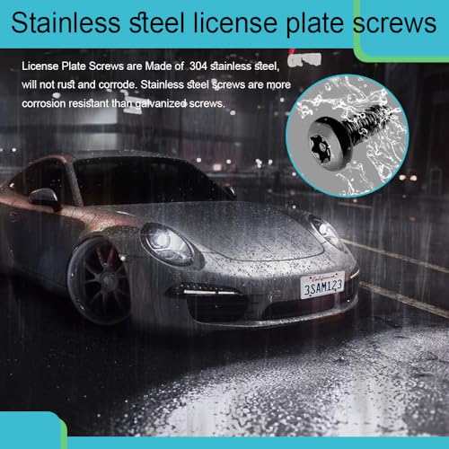 4 Sets Anti Theft License Plate Screws, Car License Plate Screws Kit, Stainless Steel Rustproof Security Bolts Fasteners, M6 (1/4") Tamper Proof Screws for Front Rear Frame Holder Mounting