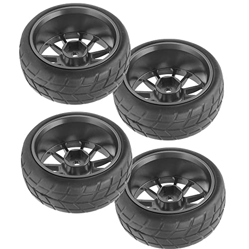 OD 2.55" Rubber Tires & Metal Wheel Rims 12mm Hex Hub Compatible with HSP Tamiya HPI Kyosho 1/10 On-Road Touring Car WLtoys 1/14 144001 Traxxas 1/16 Slash 1/18 A959B RC Buggy (Black) - color: Black