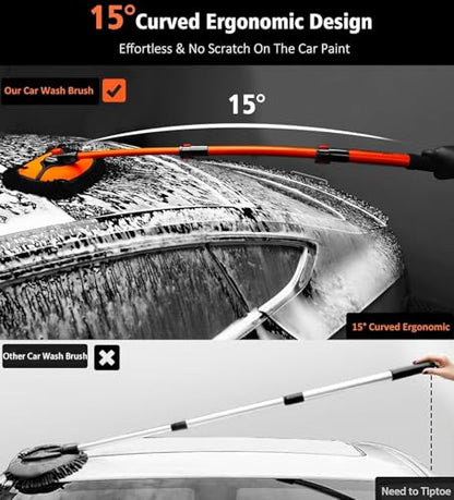 43'' Car Wash Brush with Long Handle Chenille Microfiber Car Wash Kit Mitt Retractable Bent Pole Car Wash Mop for Cars RV Truck Boat (Orange-1) - color: Orange-1