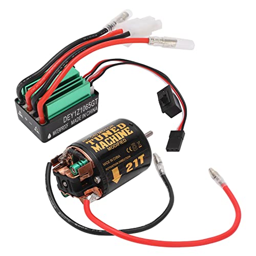Milltrip RC Brushed Motor, ESC Combo with 540 21T Brushed Motor | 65A Waterproof Green Brushed ESC for Traxxas for Tamiya