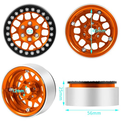 4PCS Metal 1.9 Inch Beadlock Wheels RC Wheel Rim Set, Orange+Black | Wheel Hub, For 1/10 RC Crawler TRX4 TRX6 Axial SCX10 I II III 90046 AXI03007 D90, 12mm Hex - color: Orange+black