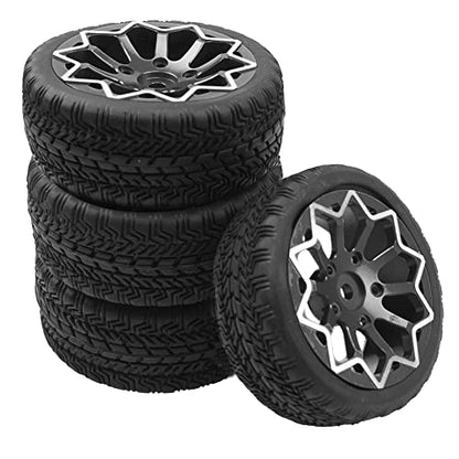ShareGoo Metal Wheel Rims with Rubber Tire RC 12mm Hex Compatible with HSP Tamiya Kyosho RedCat Sakura WLtoys 1/10 RC On-Road Racing Touring Car (Black) - color: Black