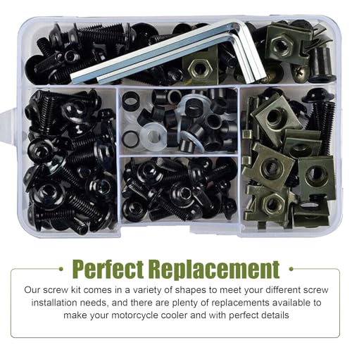 177 PCS Motorcycle Fairing Bolt Kit, M5 M6 Stainless Steel Windscreen Screws, Windshields Fasteners Clips, Universal Fairing Bolts Nut Clips Kit for Most Motorcycles (Black)