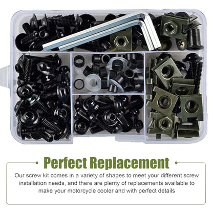 177 PCS Motorcycle Fairing Bolt Kit, M5 M6 Stainless Steel Windscreen Screws, Windshields Fasteners Clips, Universal Fairing Bolts Nut Clips Kit for Most Motorcycles (Black)