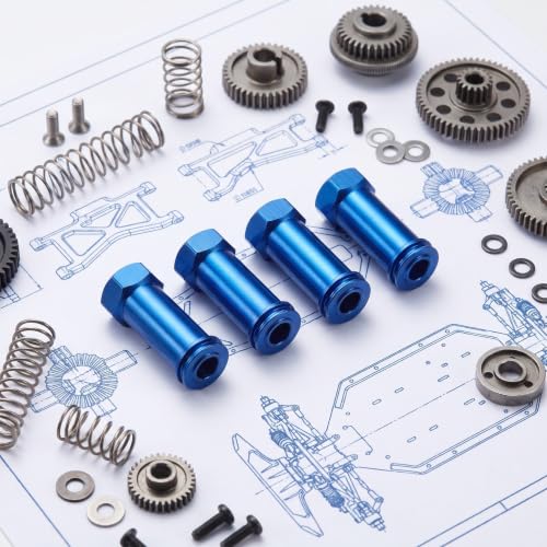 Zerodeko 4 Sets Aluminum Alloy Wheel Hub Combiner, 12mm Hex Adapter for RC Truck, Car, Off Road Vehicles, Axle Extension Replacement Parts for Toy Vehicles