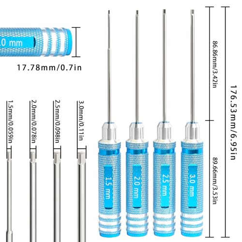 Hex Driver Set 1.5/2.0/2.5/3.0mm, RC Screwdriver Kit | Alloy Steel Bits & Magnetic Tips, Quick-Change Allen Wrench, RC Car Tool for RC Cars, Drones, Robots and Mini Crawlers - color: Blue-2