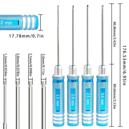 Hex Driver Set 1.5/2.0/2.5/3.0mm, RC Screwdriver Kit | Alloy Steel Bits & Magnetic Tips, Quick-Change Allen Wrench, RC Car Tool for RC Cars, Drones, Robots and Mini Crawlers - color: Blue-2