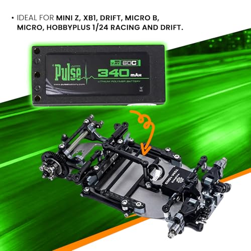 Helidirect Pulse 340mah 2S 7.6V 60C LiHV Hardcase Battery Used for Mini Z, XBility 1, Drift, Micro B, Micro, Hobbyplus 1/24 Racing & Drift - Remote Control Car, RC Car Battery