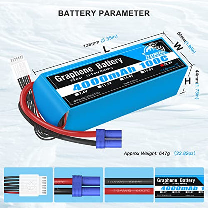 YOWOO 6S 22.2V 4000mAh 100C Graphene LiPo Battery EC5 | Fits Align, Gaui, Goblin helis, 70/80/90mm EDF jets, X-Class drones & Arrma 6S RC cars/trucks