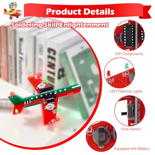 ICSTATION DIY Airplane Soldering Practice Kit, 3 Color LED Flashing Light Electronics Project, STEM Educational Learning Tool for High School Classroom, Beginners & Students, Birthday Present