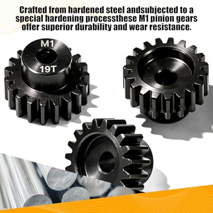 M1 Gear 19T 5mm Bore 3-Pack – High-Precision Hardened Steel Motor Pinion Gear for 1/8 1/10 RC Crawler, Monster Truck, Short Course Truck & Boat (Compatible with Traxxas Axial, FMS, HSP Redcat Losi) - style: M1 3Pcs 19T