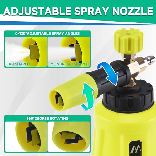 M MINGLE Pressure Washer Gun with Foam Cannon, 64 Fl Oz Car Wash Soap | 5 Power Washer Nozzle Tips, Adjustable Thick Foam, Car Wash Foam Gun for Car Washing, Patio Cleaning, 4000 PSI - color: yellow+green