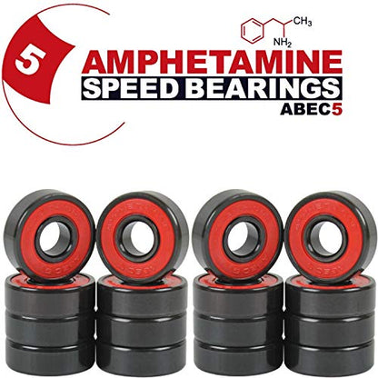 Inline Skate Speed Bearings Set of 16 Pre-Lubricated ABEC 5 Rated Double Shielded Servicable Bearing Pack for 8 Wheels