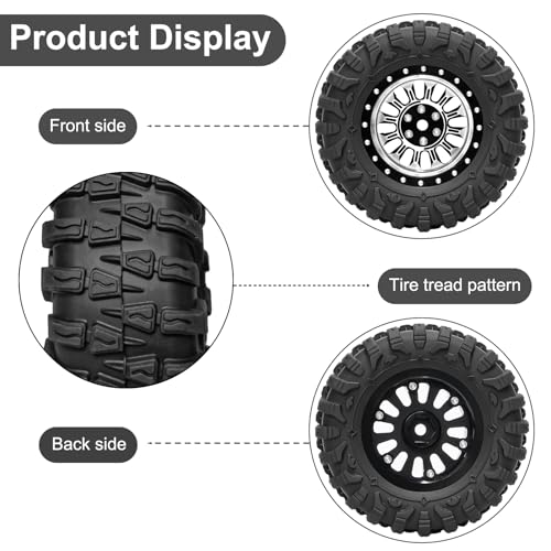 LRFHL 1.3" Beadlock Wheel Tires Aluminum for SCX24 TRX4M, 4PCS, Silver | Upgraded 1.45-inch Wheel, 1/24 SCX24 1/18 TRX4M RC Crawler Car Upgrade - color: Black Tires+ Silver Wheels-3