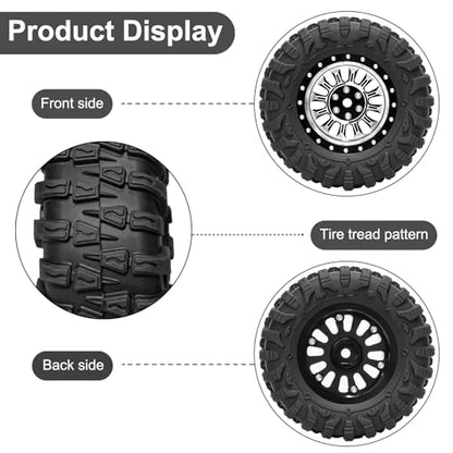 LRFHL 1.3" Beadlock Wheel Tires Aluminum for SCX24 TRX4M, 4PCS, Silver | Upgraded 1.45-inch Wheel, 1/24 SCX24 1/18 TRX4M RC Crawler Car Upgrade - color: Black Tires+ Silver Wheels-3