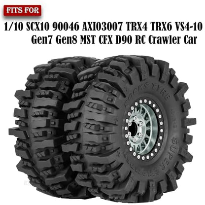 Aluminium RC 1.9" Beadlock Wheels Tires for 1/10 SCX10 90046 AXI03007 TRX4 TRX6 VS4-10 Gen7 Gen8 MST CFX D90 RC Crawler Car,Alloy 1.9 Rims Tires,Titanium - color: Titanium- (Rc 1.9" Tires)