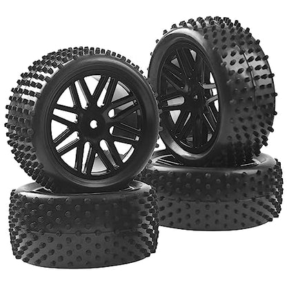 16-Spoke OD 86mm/3.38'' 16-Spoke 12mm Hex Hub Wheel Rims & Rubber Tires Compatible with Redcat Tornado HPI HSP Kyosho Losi 1/10 Scale Off Road Buggy (Black) - color: Black