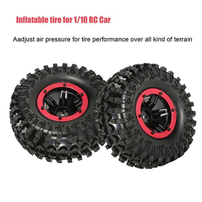RC Air Pneumatic Tyre 2.2 Inch Beadlock Wheel Rim Inflatable Tires for 1/10 D90 SCX10 TRX4 RC Crawler Truck Parts (Red)