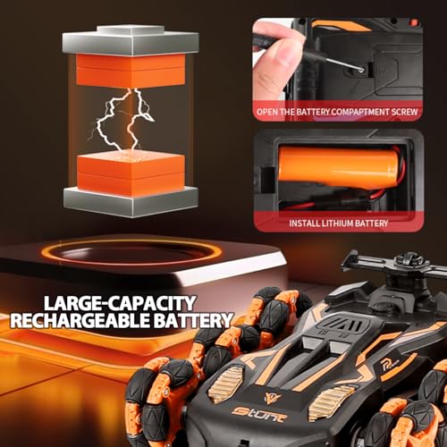 6WD Gesture Sensing RC Stunt Cars, 2.4Ghz Remote Control Cars,Toys Gifts for Kids 8 9 10 11 12 Year Old Boys Girls,360° Rotation Drift Car with Light & Music DMRC010-O