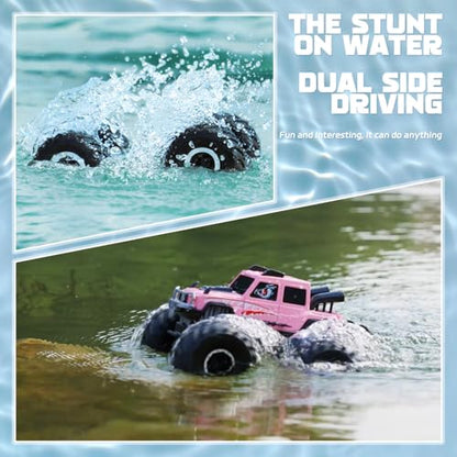 Amphibious Remote Control Trucks,2.4G 1:18 4WD All Terrain Off-Road Waterproof Monster RC Cars Pool Toys Hobby RC Vehicle Christmas Birthday Gifts for Kids Boys Girls 8 9 10 11 12+ Pink - color: Pink