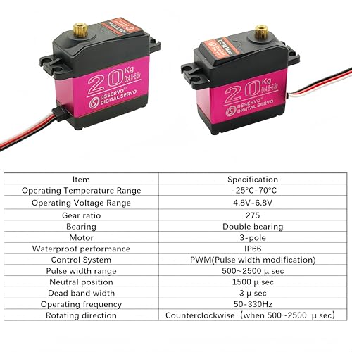 20KG DS3218 Digital Servo 270 Degree Waterproof Full Metal Gear with 25T Servo Arm for 1/8 1/10 RC Car Mechanical Arm Fittings Boat - style: 20kg（270°）