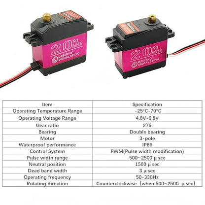 20KG DS3218 Digital Servo 270 Degree Waterproof Full Metal Gear with 25T Servo Arm for 1/8 1/10 RC Car Mechanical Arm Fittings Boat - style: 20kg（270°）