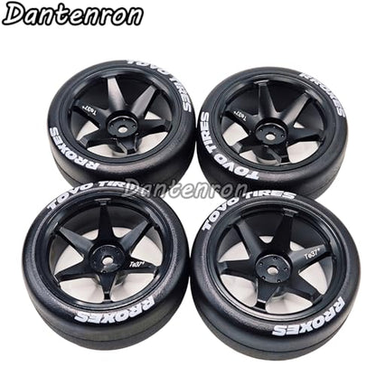 1/10 RC Drift Aluminum Wheels and Tires OD 65mm 1/12 Hard Drift Racing Tyres 12mm Hex for 1:10 Rally Street On Road Touring Car Tamiya TT01 TT02 XV01 TA06 A959 PTG2 KYOSHO 4PCS (Black) - color: Black