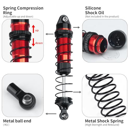 RC Shock Absorber Set Oil Damper for Losi 1/18 Mini LMT 4X4 Brushed | Monster Truck RTR Upgrade Parts Red Aluminum Front Rear Universal Shock Absorber - color: Red