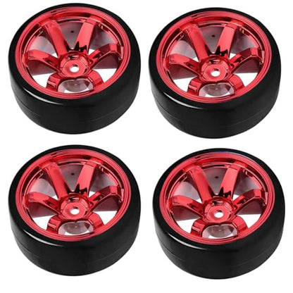 4PCS 1/10 RC Drift Car Tires Smooth Hard Tyre Plastic Wheel Rims Set Replacement for HSP Tamiya HPI Kyosho On-Road Drifting Car(Red) - color: Red