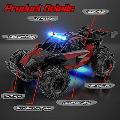 BLUEJAY Remote Control Car, 2.4GHz High Speed 33KM/H RC Cars Toys | 1:12 Monster RC Truck Off Road with LED Headlight and Rechargeable Battery Gifts for Adults Boys 8-12 - color: Burgundy Red