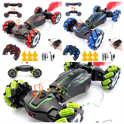 4WD Remote Control Gesture Sensor Car, Double-Sided Rotating 360° Flips Drift Car, 2.4Ghz Hand Control Car with Lights Music, RC Stunt Twist Car Birthday Gifts for 6-12 Kids (Blue Red Green