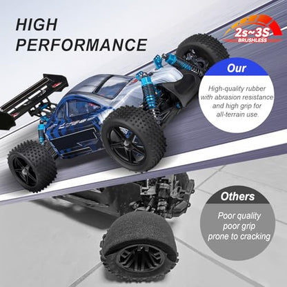 Hobbypark Pre-Glued 1/10 Buggy Wheels and Tires, Front (34mm Width) and Rear(42mm Width), Foam Inserts, 12mm Wheel Hex Hubs 4mm Axle Hole, Set of 4