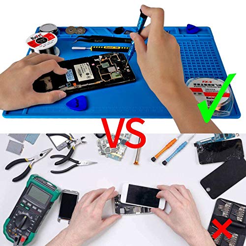 Kaisi S140 Magnetic Insulation Silicone Soldering Mat Magnetic Repair Mat | Heat Resistant Work Mat 932°F for Repair Electronics, Phone, Soldering Iron, Gun, BGA, Workbench, Size: 13.8 x 9.8 inch