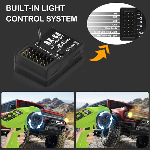RC Radio System 4CH 2.4G RC Transmitter with Receiver and Lanyard Anti-Jamming Remote Controller for RC Car Crawler Boat, Green & Black - color: Green & Black