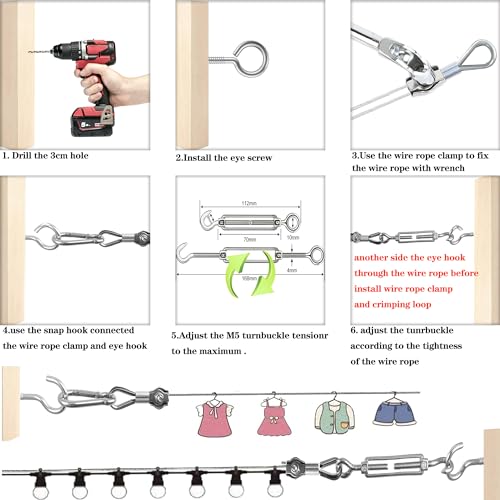 1/8" Wire Rope,Turnbuckles for Cables Wire, 304 Stainless Steel Cable,M5 Turnbuckle Kit,Wire Cable Turnbuckle Tensioner… - size: 30M Wire Rope