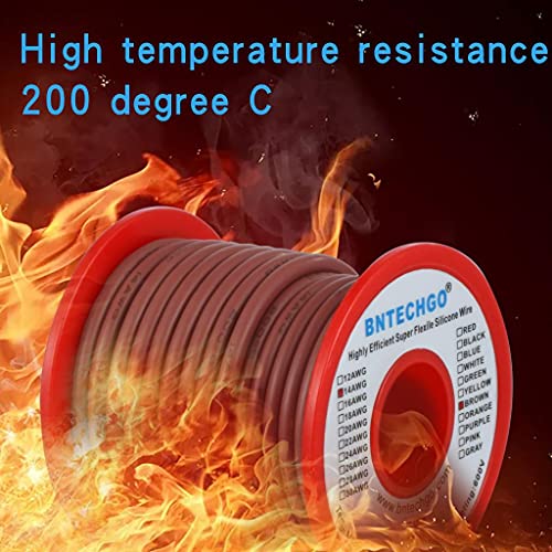 BNTECHGO 14 Gauge Silicone Wire Brown 25ft Stranded Tinned Copper Wire | Flexible 14 AWG Stranded Wire Silicone Rubber Insulation For RC Models, Drone, Robot, Battery, EV Charger, 3D Printer, DIY - color: Brown, size: silicone wire 25ft