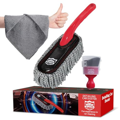 Car Interior Detailing Kit - Red Duster & Brush, Towel | Sweeps dash & vents. Soft fleece cloth absorbs dirt scratch-free. Perfect auto care gift box for narrow gaps & buttons. - color: Detailingbrushset2024