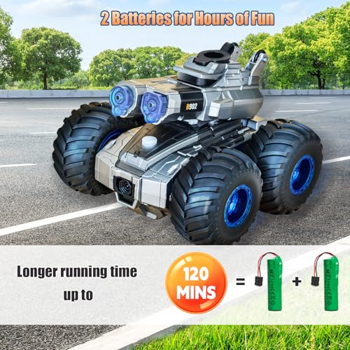 Remote Control Car, Amphibious Monster Truck Toys, RC Boat with Water Gun, Gesture Sensing RC Stunt Car for 120 Mins Play, Remote Control Boat for Kids 6 7 8 9 10 11 12+ Year Birthday